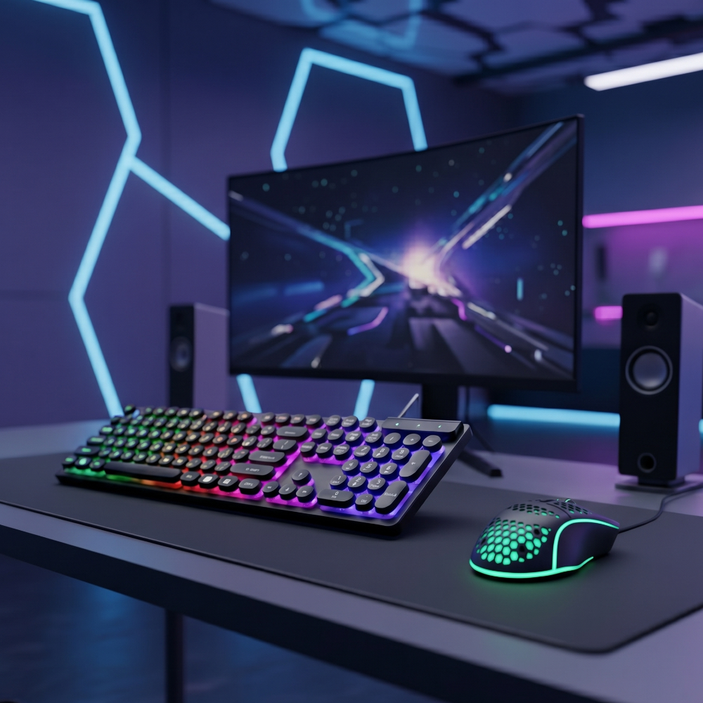 USB Wired Light Up Gaming Keyboard and Mouse Set