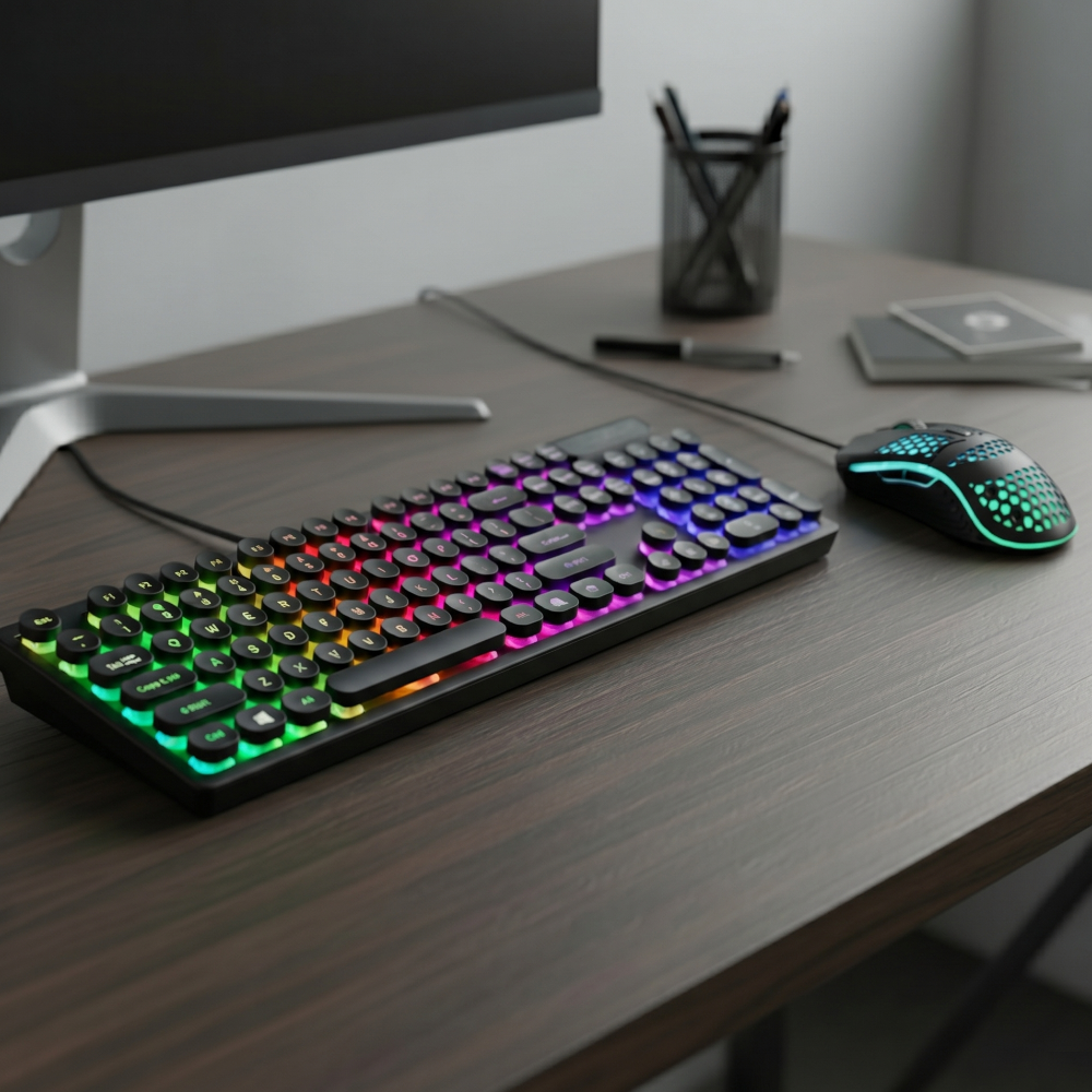 USB Wired Light Up Gaming Keyboard and Mouse Set