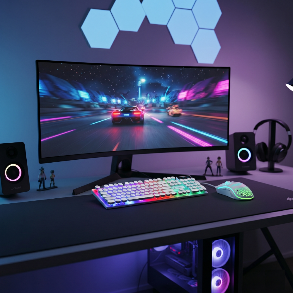 USB Wired Light Up Gaming Keyboard and Mouse Set