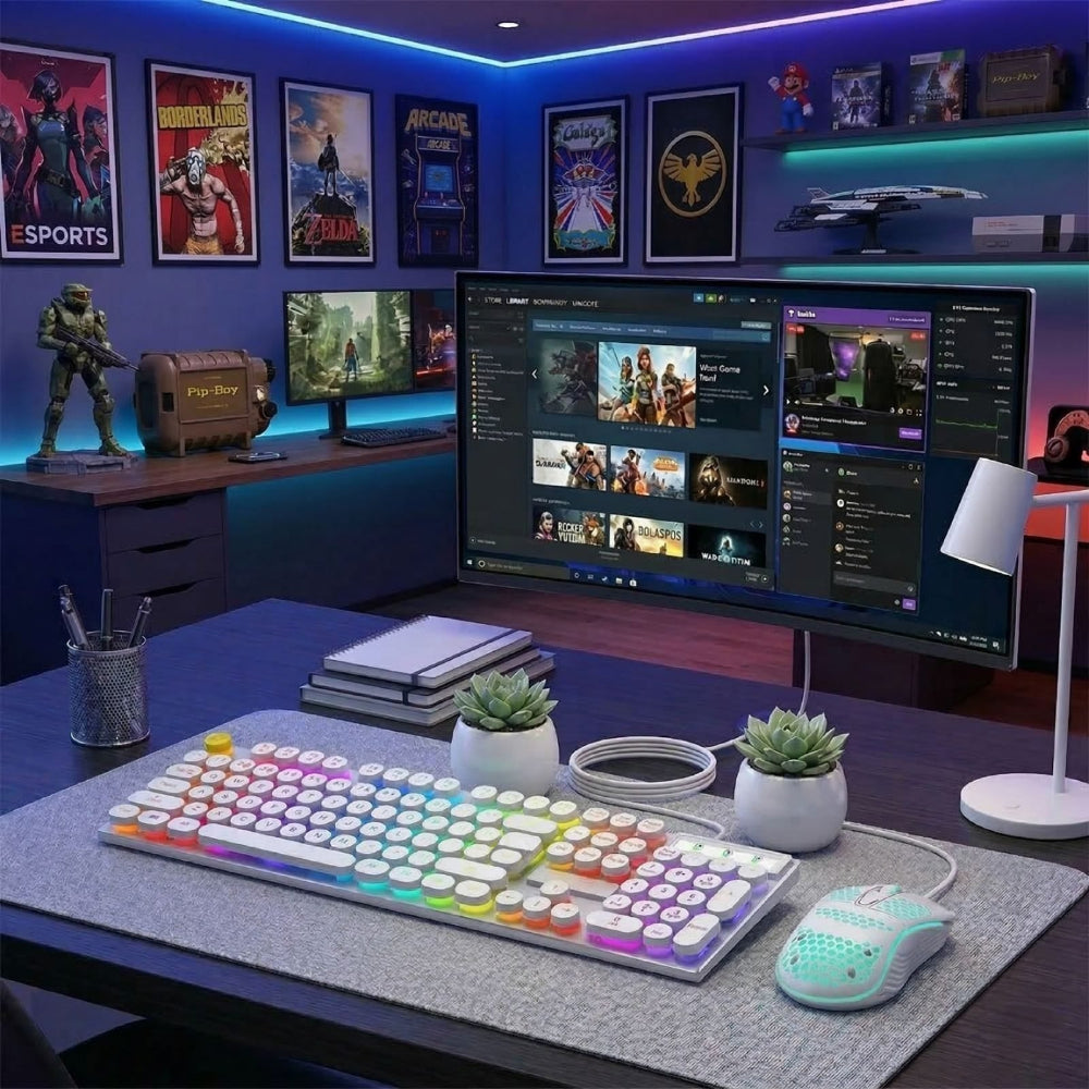 USB Wired Light Up Gaming Keyboard and Mouse Set