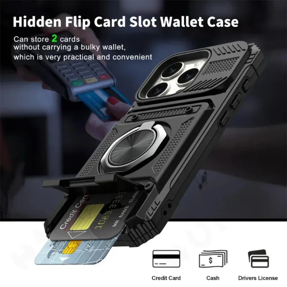 Card Holder Armor Case for iPhone 14 to 17 series
