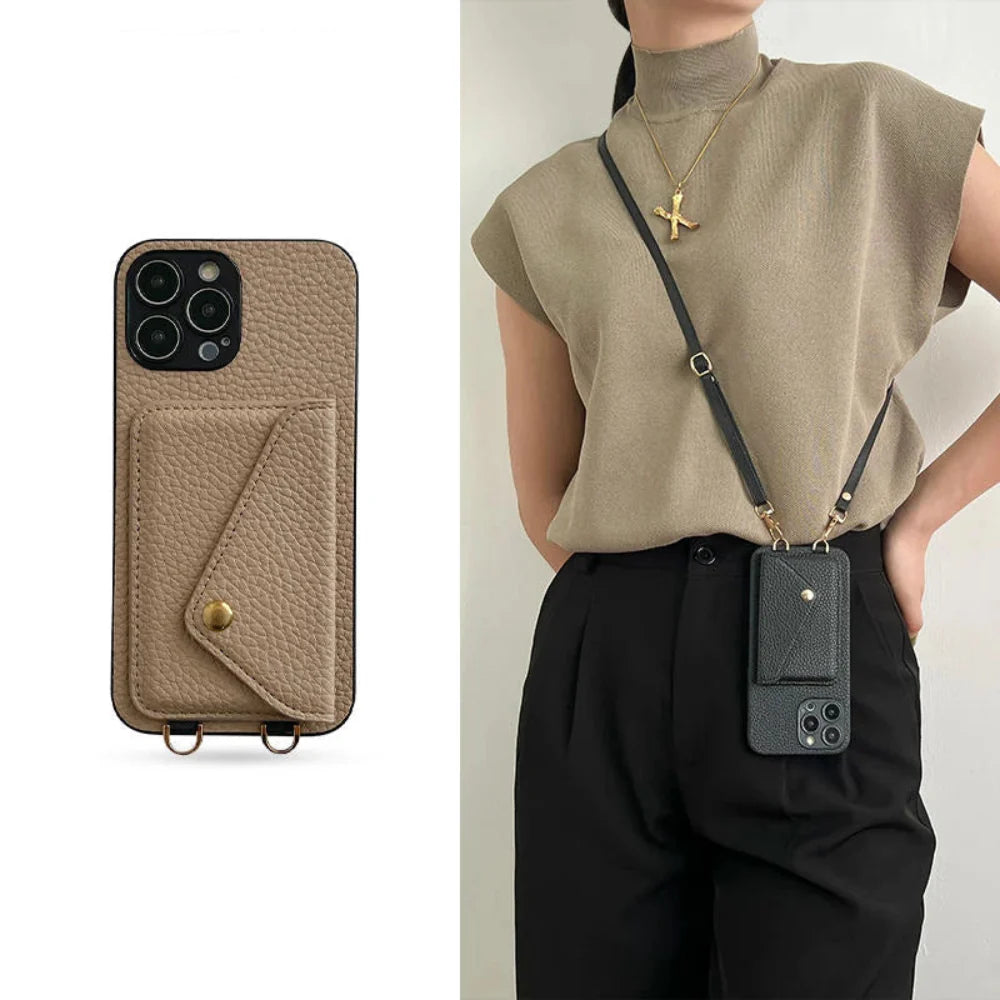 Crossbody Strap Wallet Case for iPhone 13 to 17 series