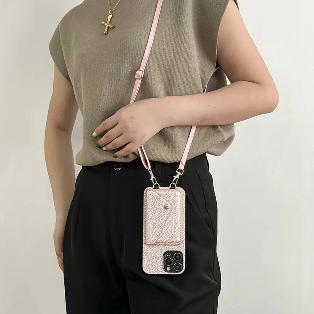 Crossbody Strap Wallet Case for iPhone 13 to 17 series