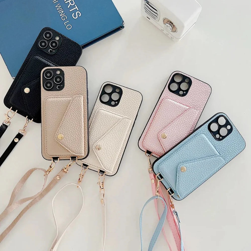 Crossbody Strap Wallet Case for iPhone 13 to 17 series