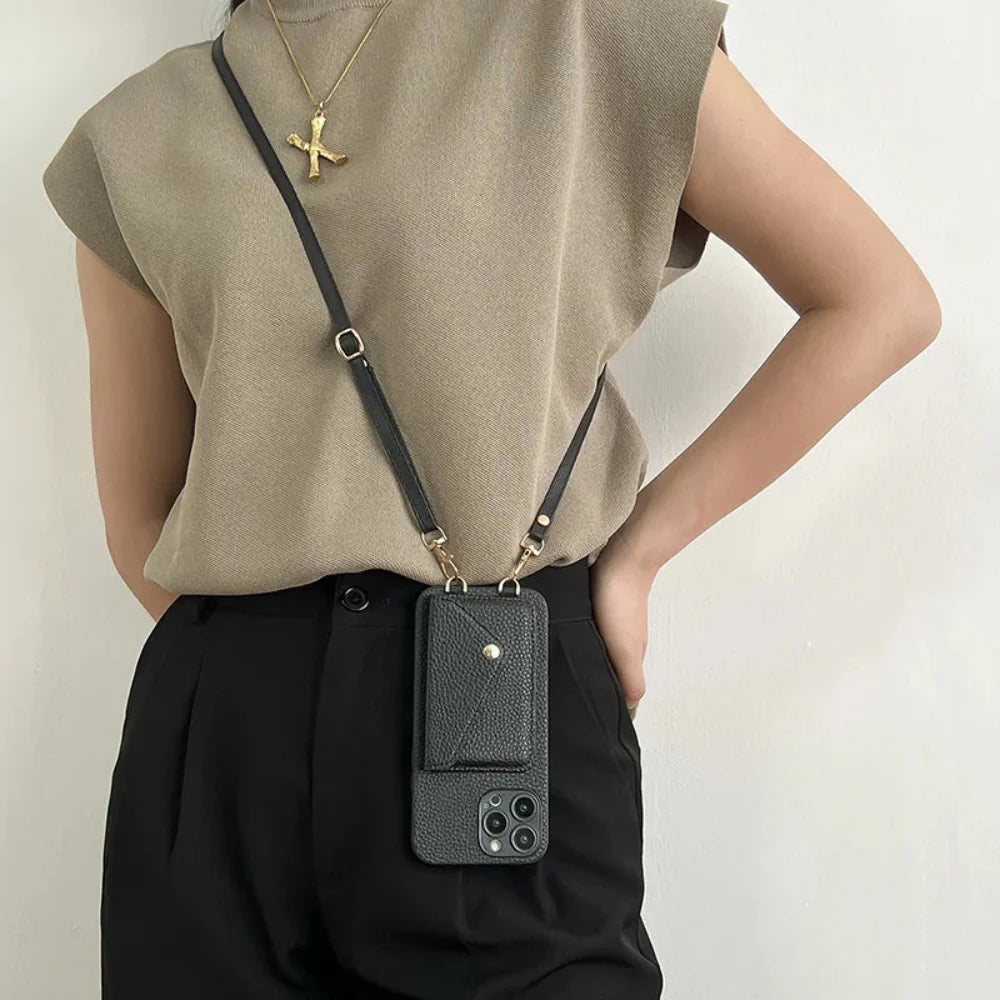 Crossbody Strap Wallet Case for iPhone 13 to 17 series