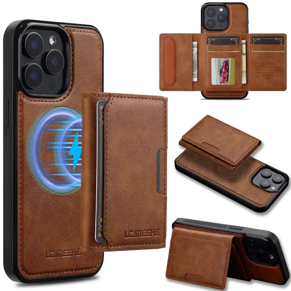 Vegan Leather Detachable Card Holder Case for iPhone 13 to 17 series