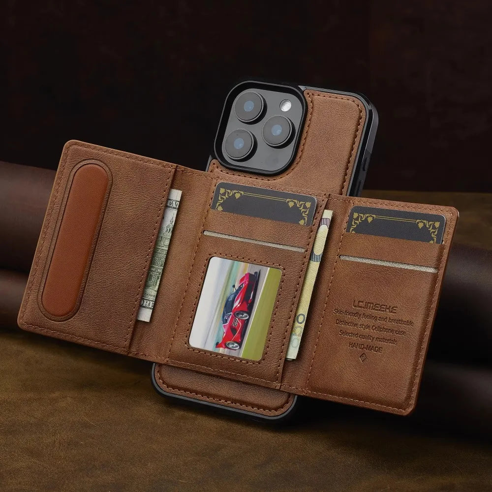 Vegan Leather Detachable Card Holder Case for iPhone 13 to 17 series