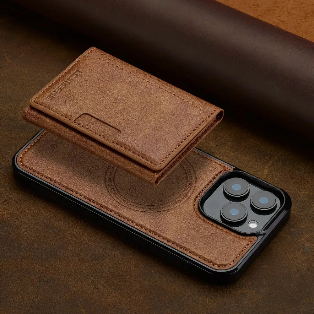 Vegan Leather Detachable Card Holder Case for iPhone 13 to 17 series