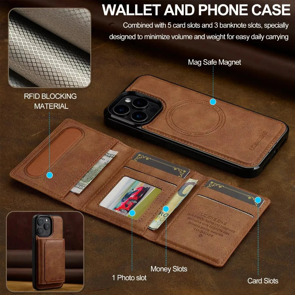 Vegan Leather Detachable Card Holder Case for iPhone 13 to 17 series