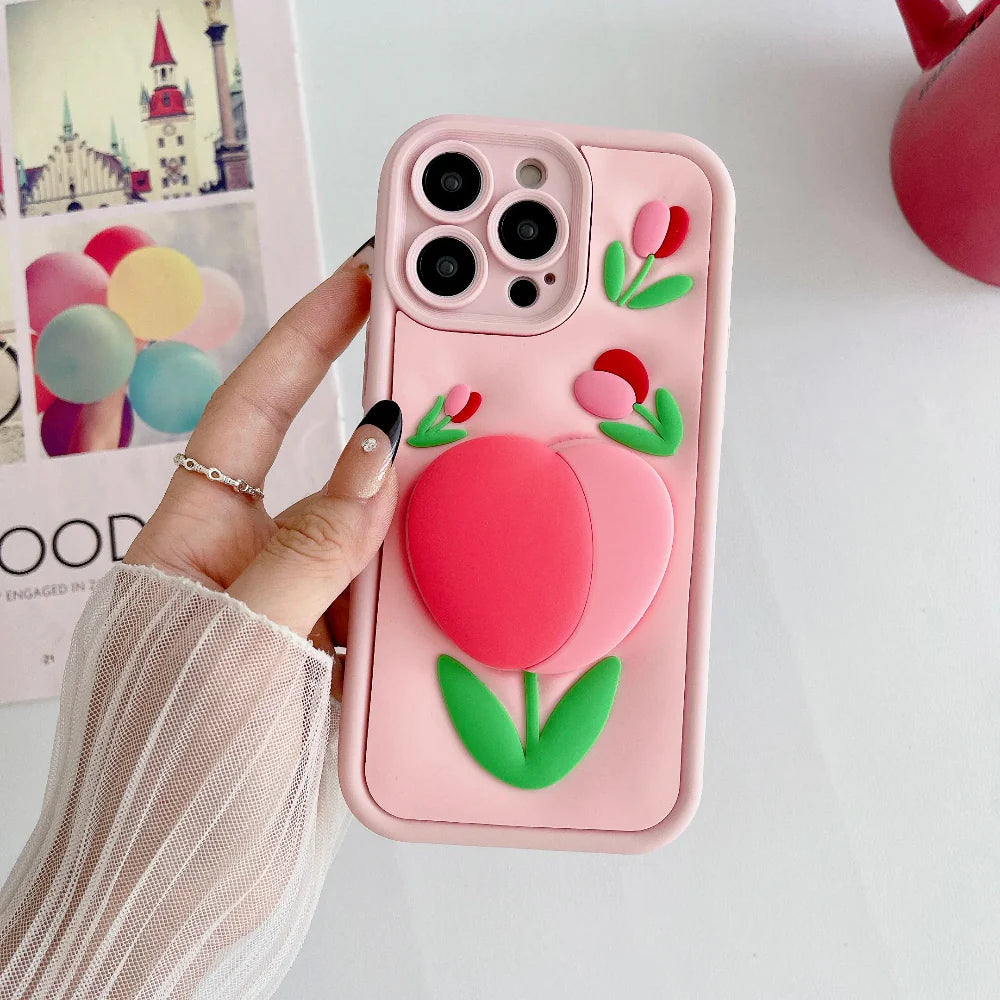 3D Tulip Phone Case for iPhone 12 to 17 series