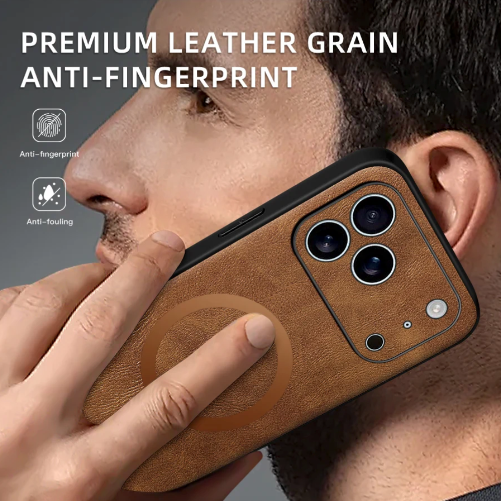 Vegan Leatther Magnetic charging compatible Phone Case for iPhone 13 to 17