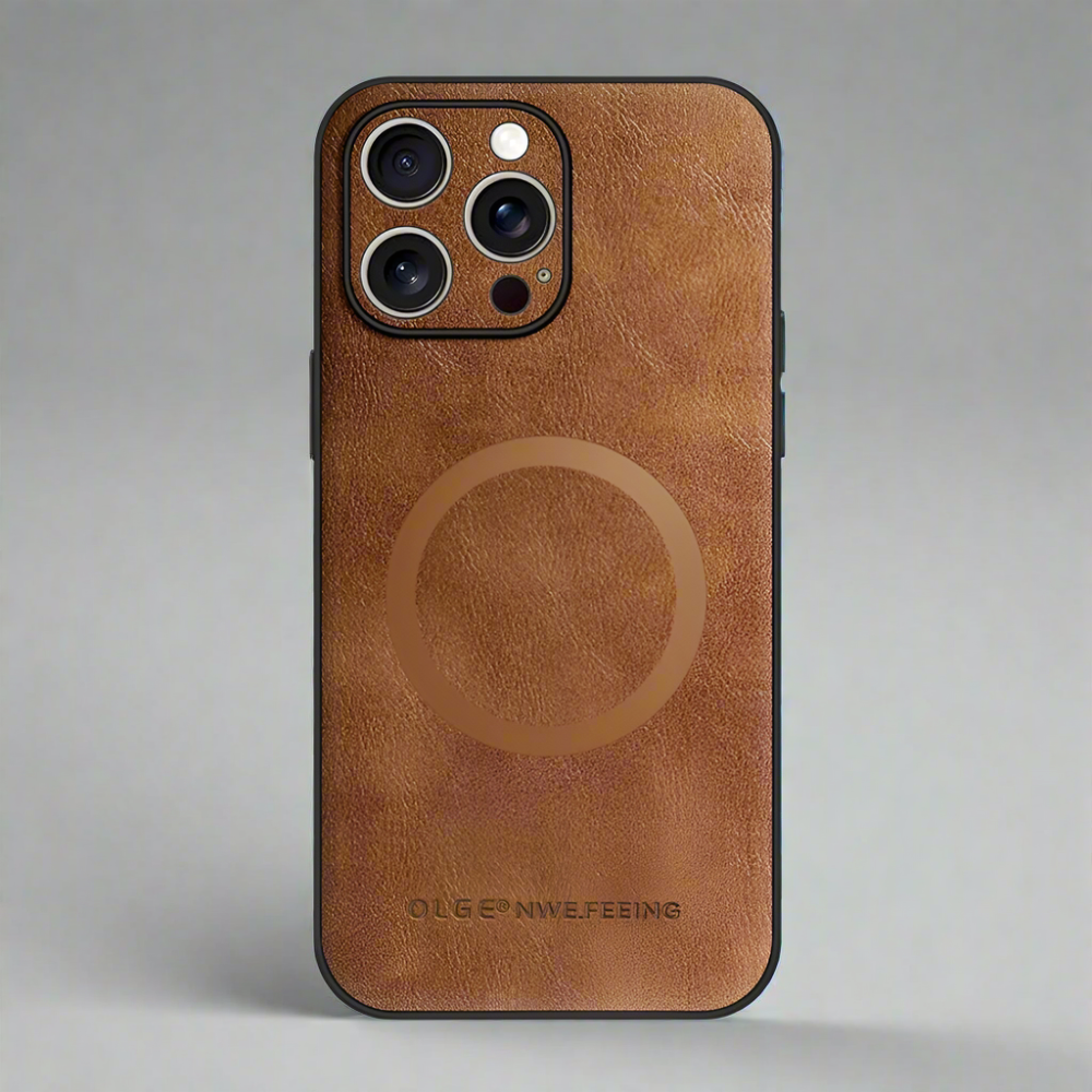 Vegan Leatther Magnetic charging compatible Phone Case for iPhone 13 to 17