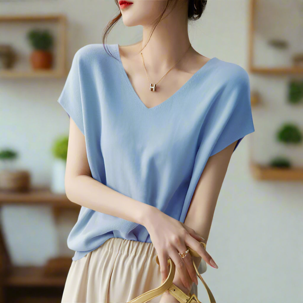 Womens Korean Style V Neck Summer Top