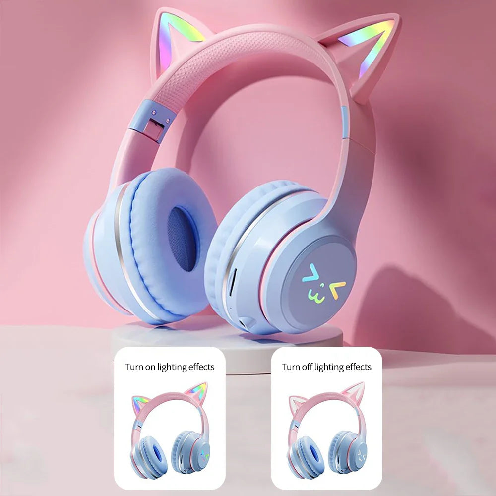 Cat Ears RGB Foldable Bluetooth Headphones
