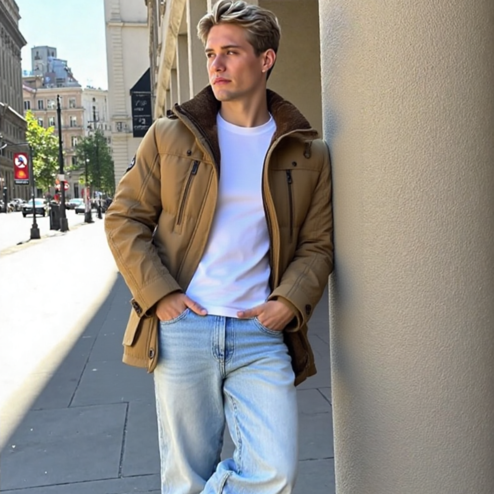 Mens Hooded Winter Parka Coat with Inner Fleece