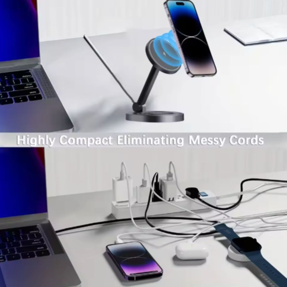 Foldable 3 in 1 Wireless Magnetic charger for iPhone, Airpod and iWatch