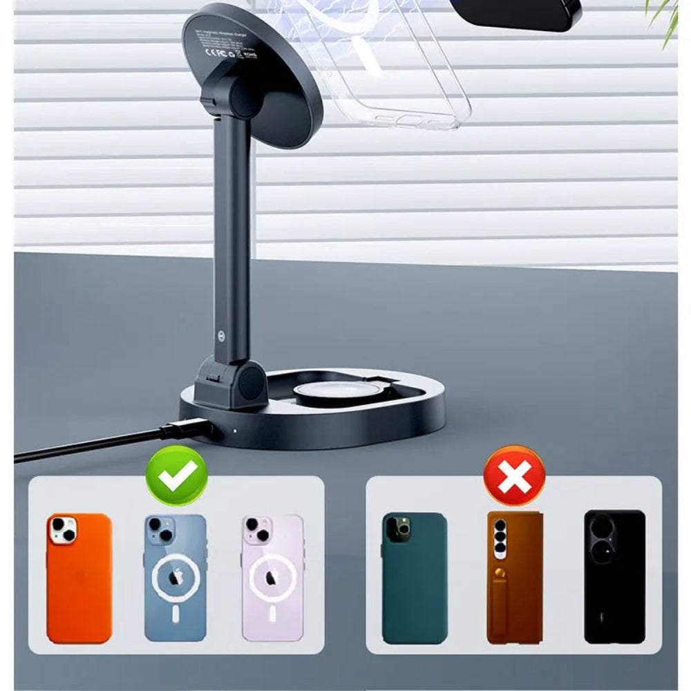 Foldable 3 in 1 Wireless Magnetic charger for iPhone, Airpod and iWatch