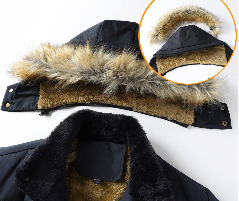 Mens Mid Length Removable Hooded Jacket with Faux Fur Inner Lining