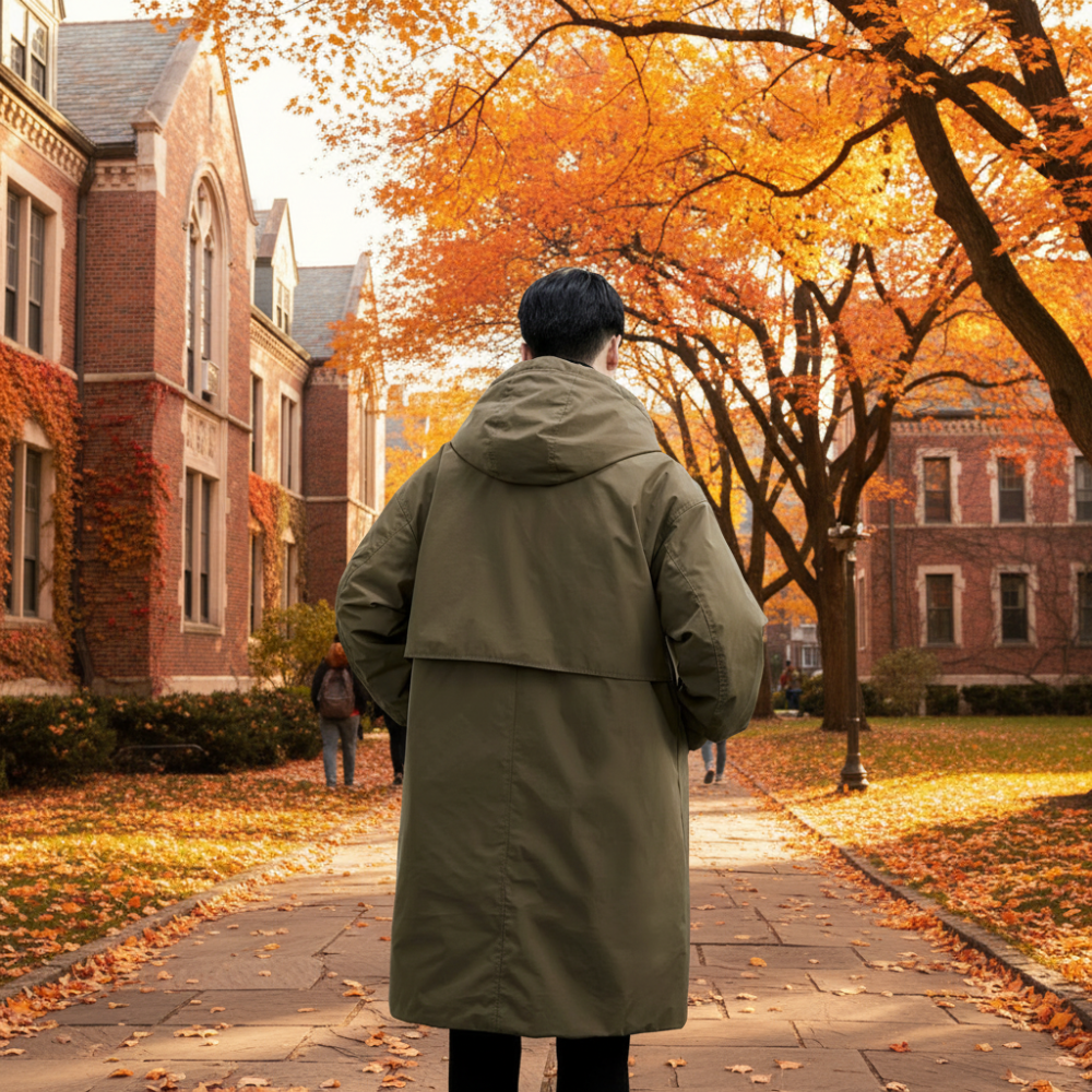 Mens Layered Look Quilted Trench With Hood