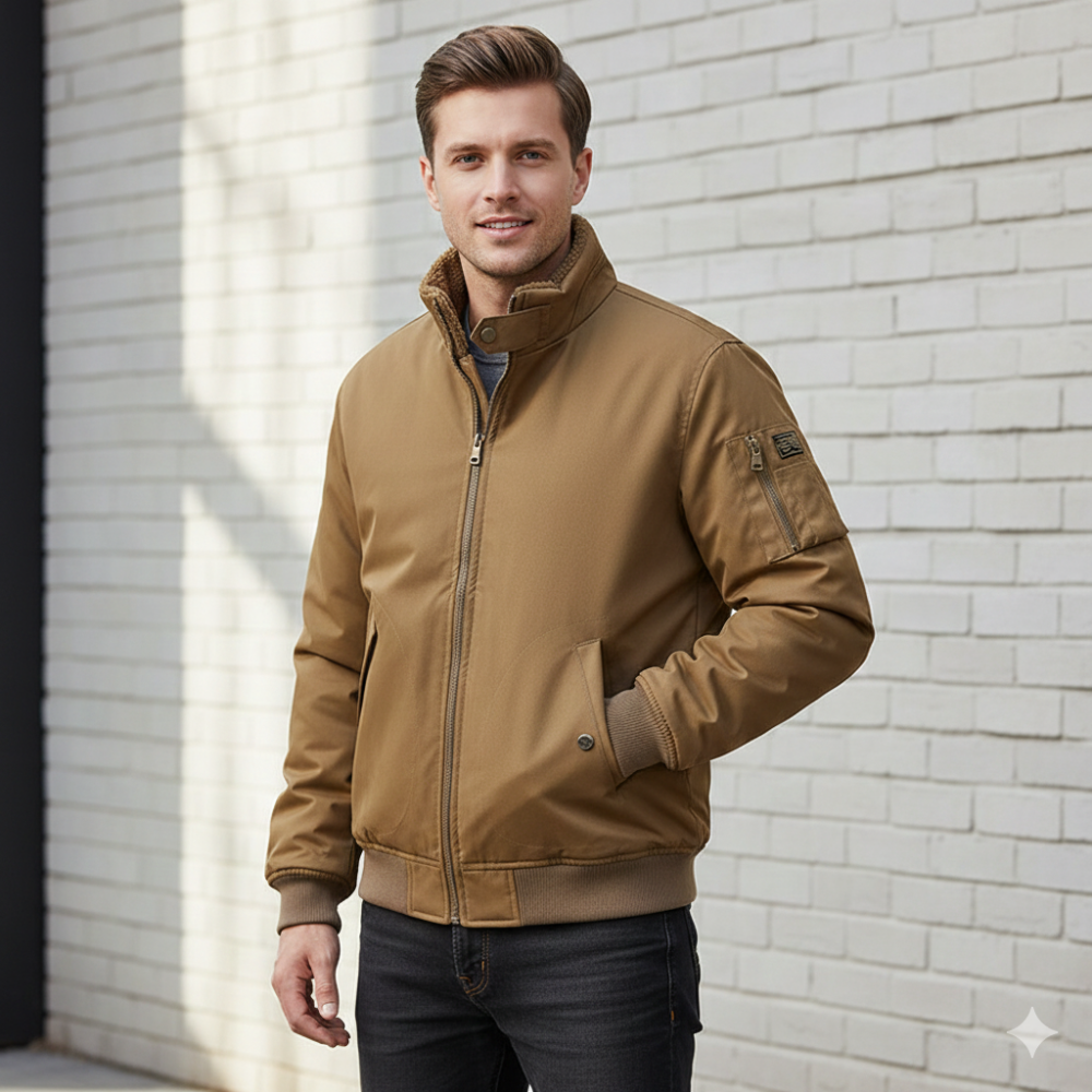 Mens High Neck Bomber Jacket With Inner Faux Fur Lining
