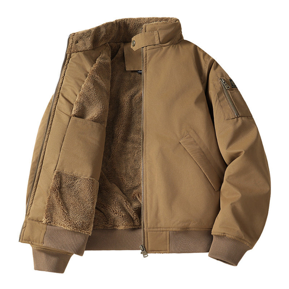 Mens High Neck Bomber Jacket With Inner Faux Fur Lining