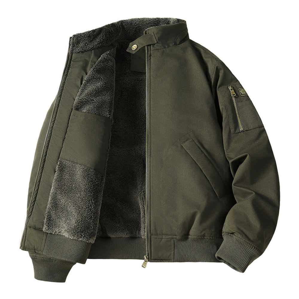 Mens High Neck Bomber Jacket With Inner Faux Fur Lining