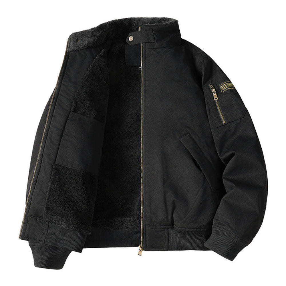 Mens High Neck Bomber Jacket With Inner Faux Fur Lining