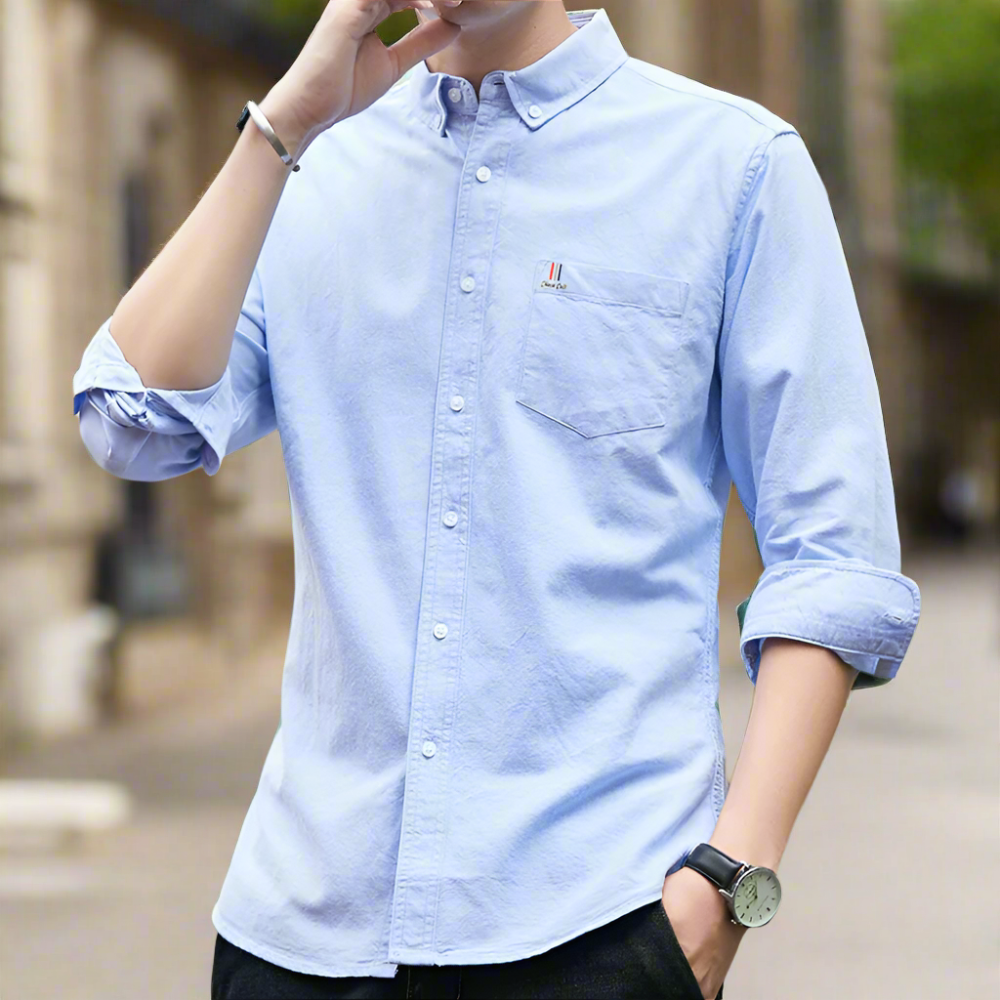 Men 's Long Sleeve Button Down Shirt With Pocket Details