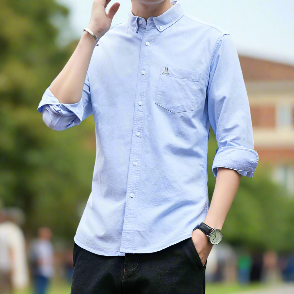 Men 's Long Sleeve Button Down Shirt With Pocket Details
