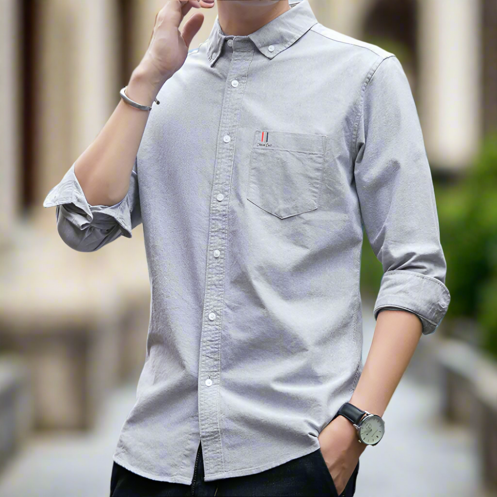 Men 's Long Sleeve Button Down Shirt With Pocket Details