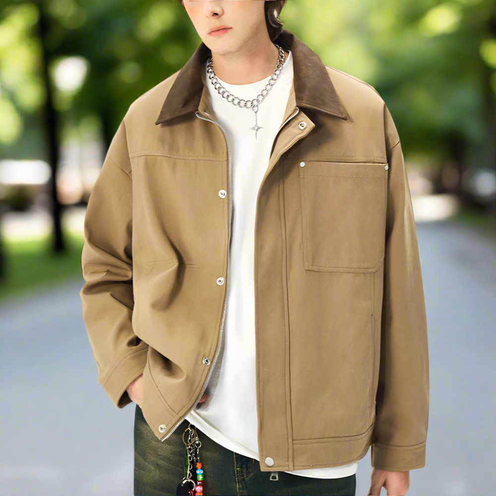 Mens Lapel Collar Bomber Jacket With Pockets