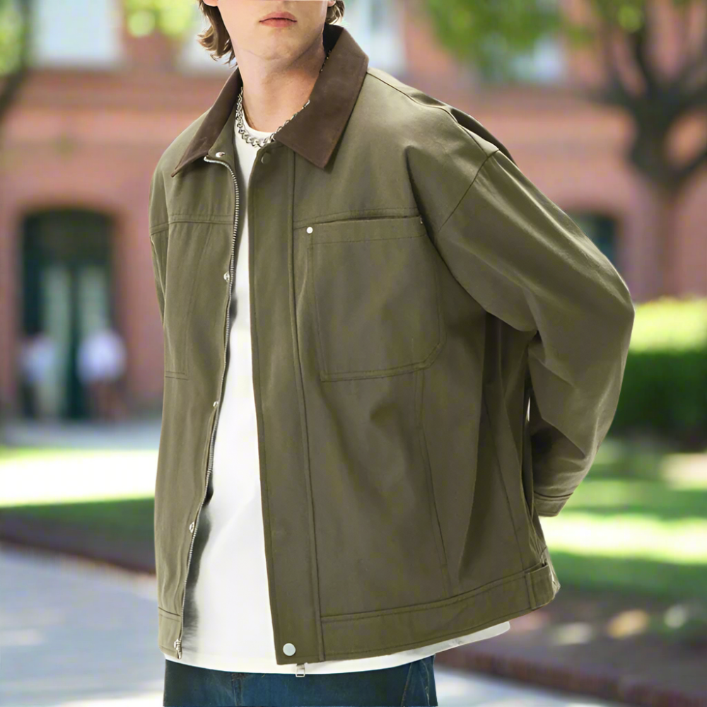 Mens Lapel Collar Bomber Jacket With Pockets