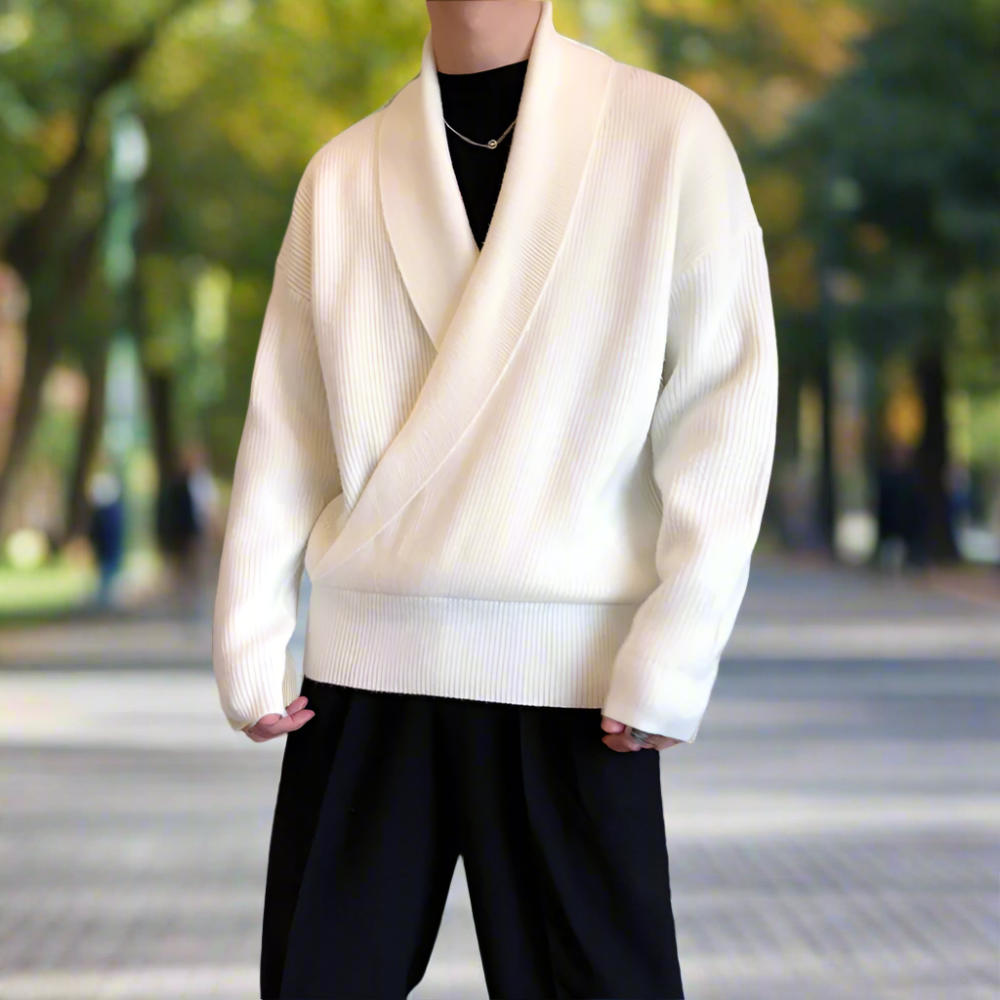 Mens K-Style Cross-Front Wrap Sweater