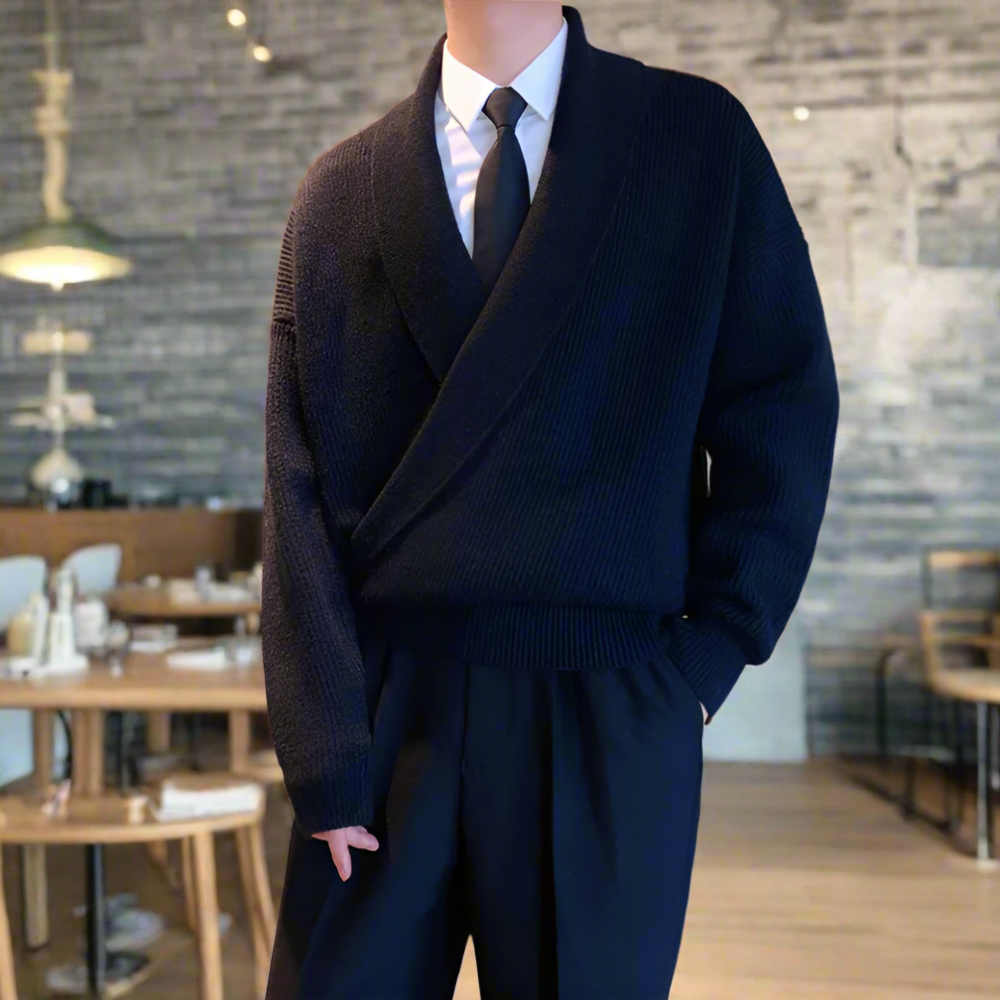Mens K-Style Cross-Front Wrap Sweater