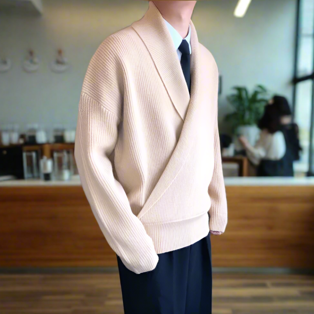 Mens K-Style Cross-Front Wrap Sweater