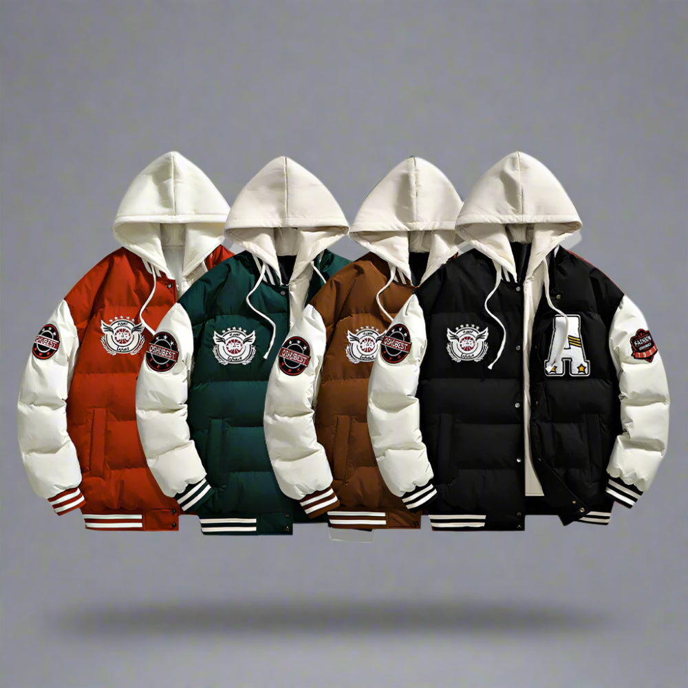 Mens layered Look Hooded baseball Jacket