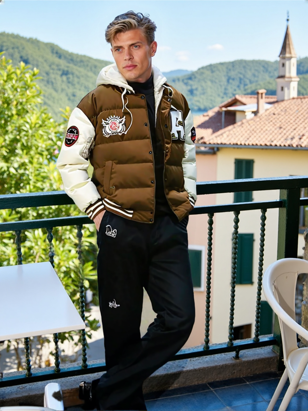 Mens layered Look Hooded baseball Jacket