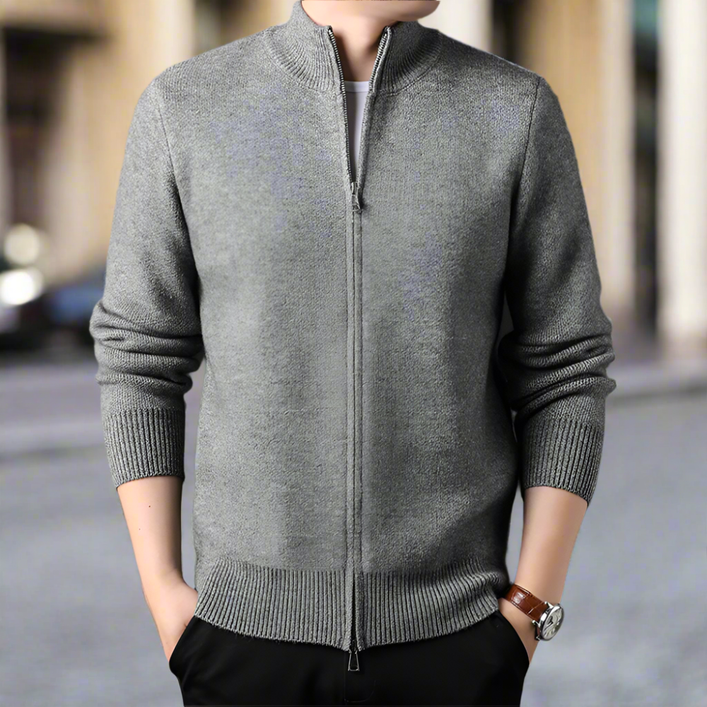 Mens Stand Collar Duble Zip Cardigan