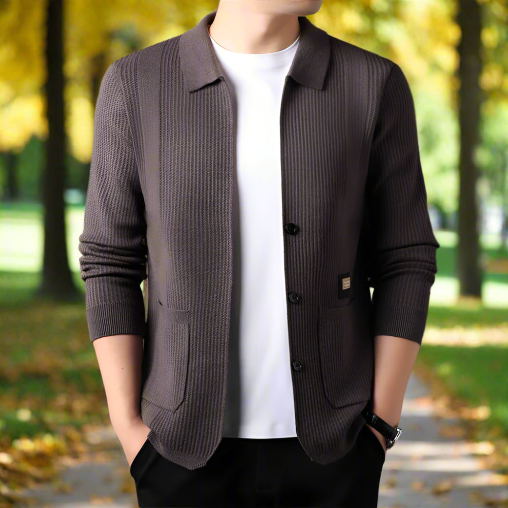 Mens Lapel Collar Knit Cardigan With Pockets