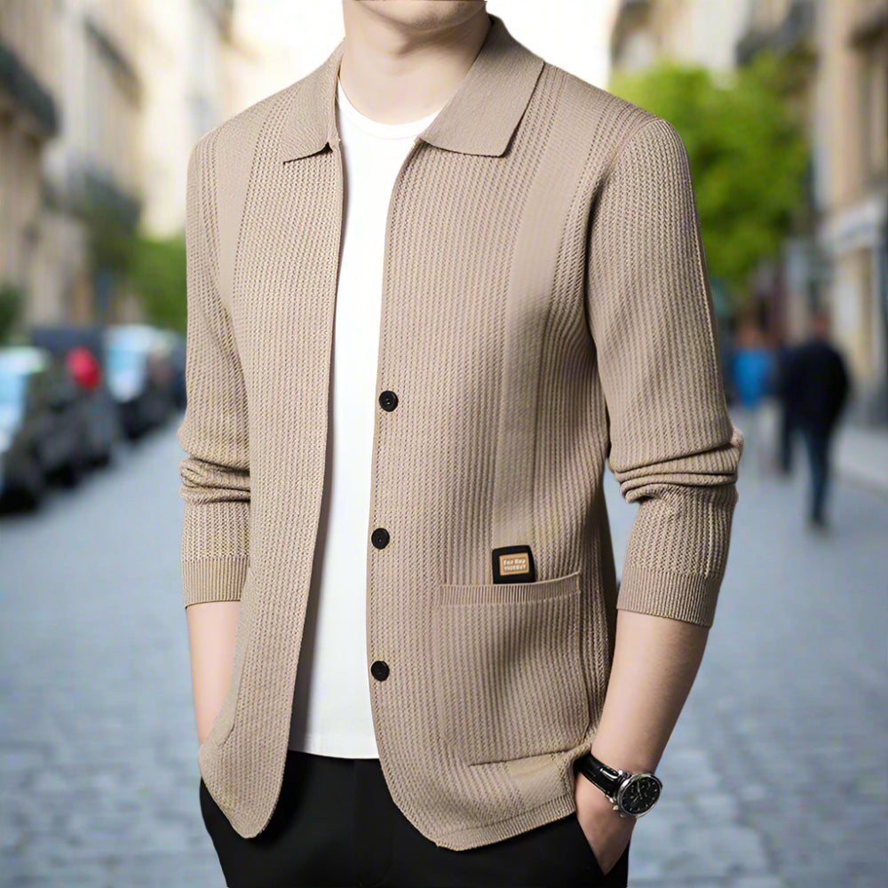 Mens Lapel Collar Knit Cardigan With Pockets