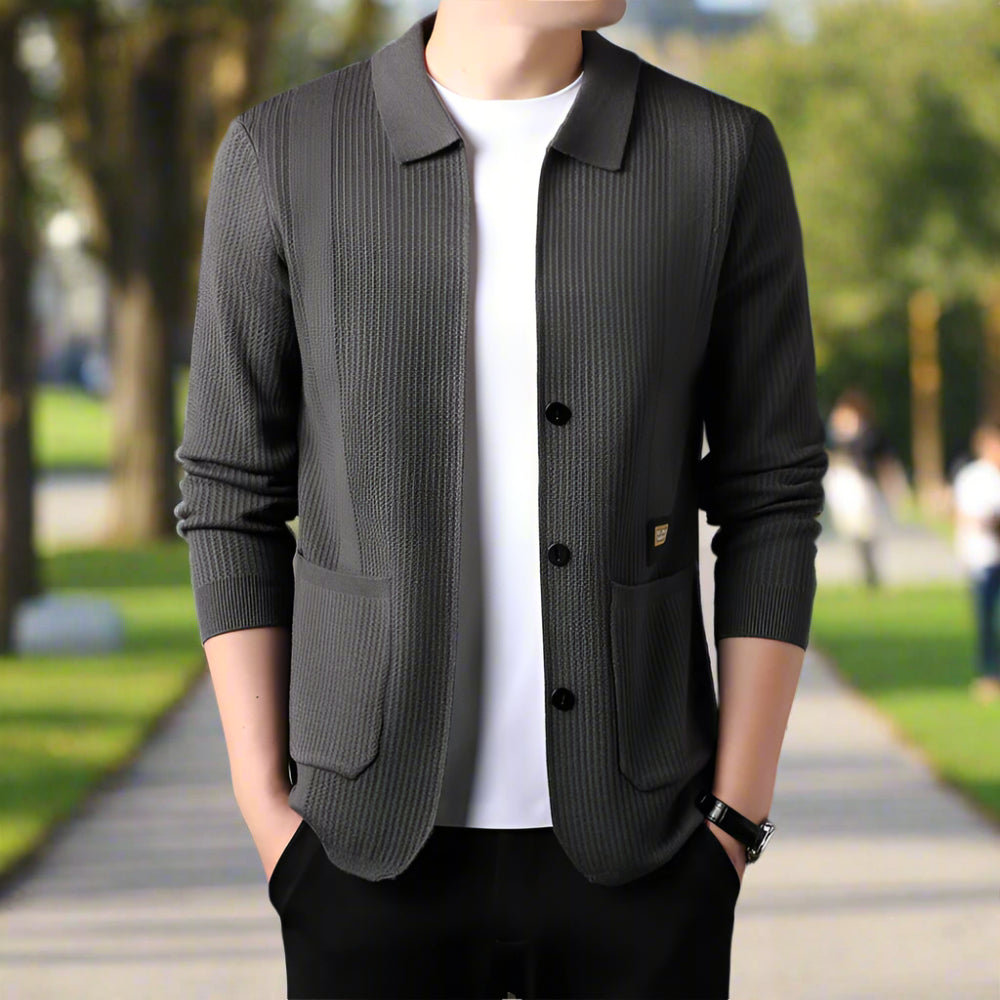Mens Lapel Collar Knit Cardigan With Pockets