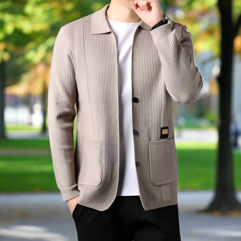 Mens Lapel Collar Knit Cardigan With Pockets