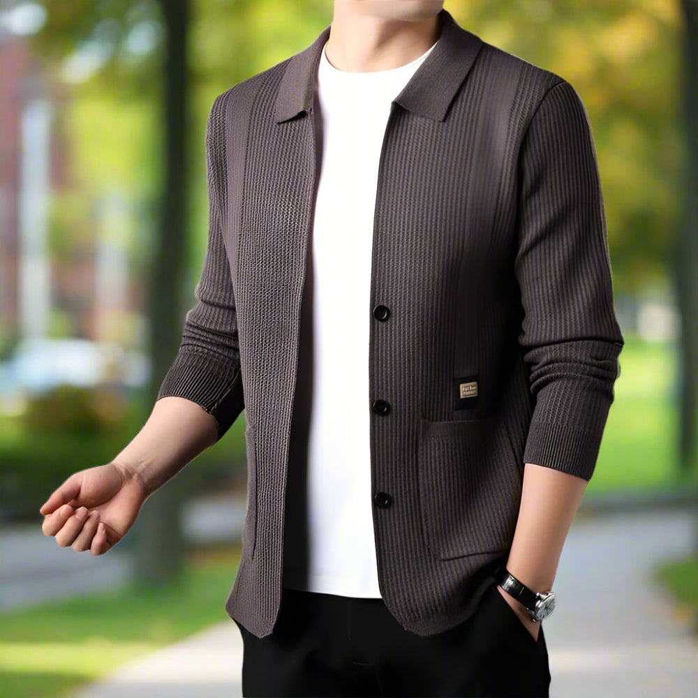 Mens Lapel Collar Knit Cardigan With Pockets