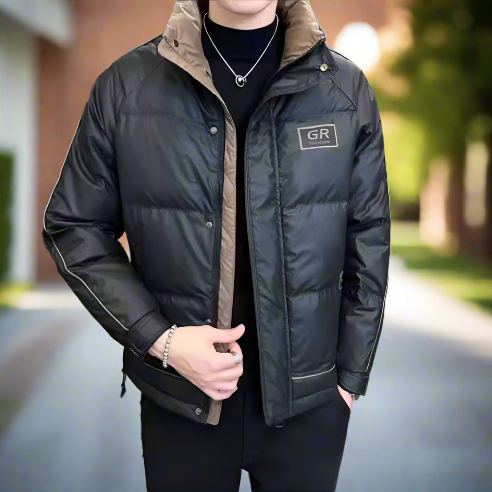 Mens High Collar Zipper Puffy Jacket