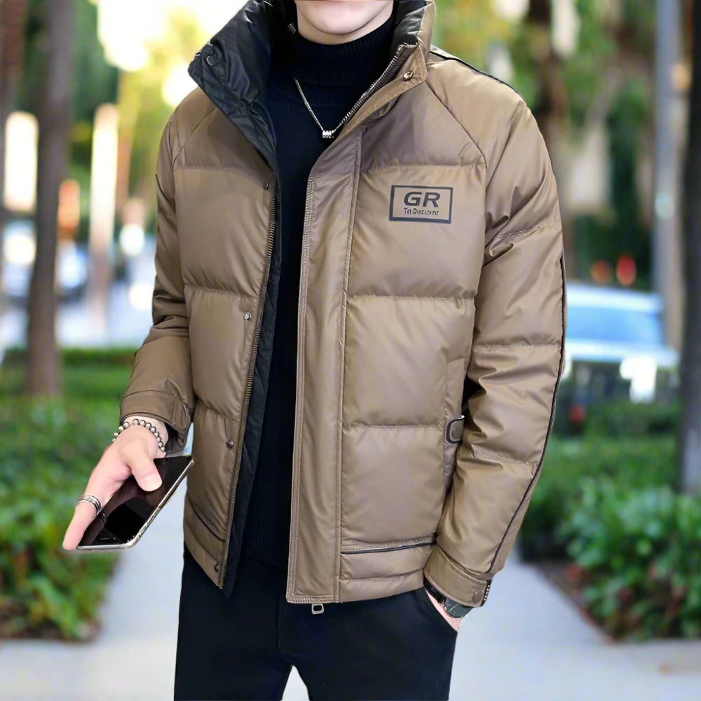 Mens High Collar Zipper Puffy Jacket