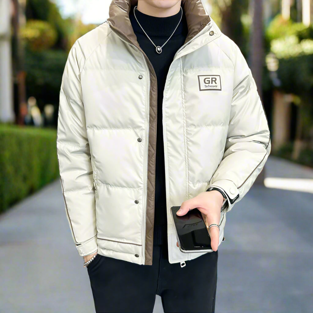 Mens High Collar Zipper Puffy Jacket