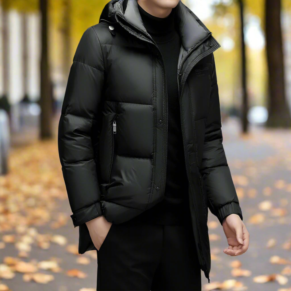 Mens Hooded Zipper Puffy Jacket With Pockets
