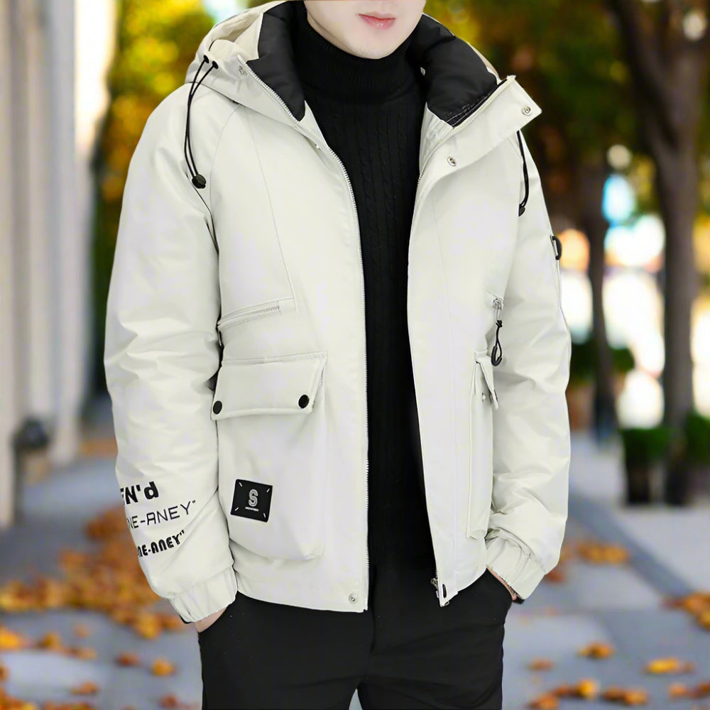 Mens High Collar Zipper Hooded Jacket