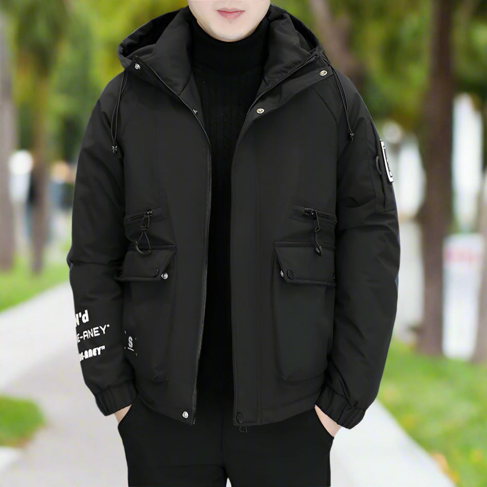 Mens High Collar Zipper Hooded Jacket
