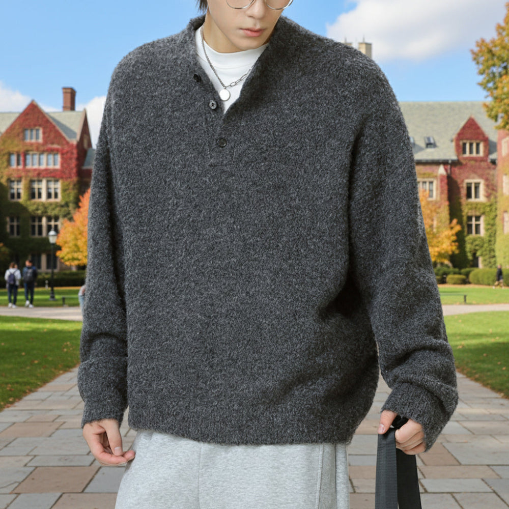 Mens Half Button Jumper